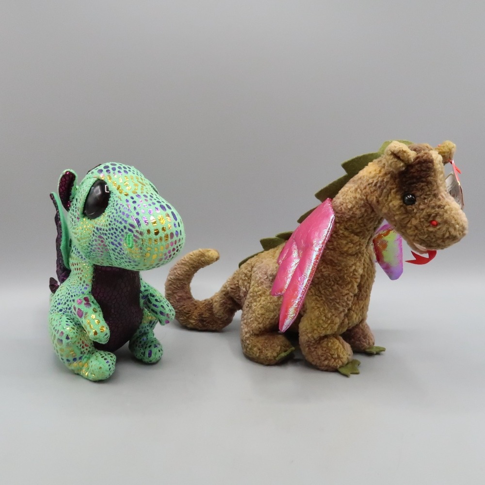 Ty Beanie Baby Scorch the Dragon Retired from 1998 & Cinder Green Dragon Lot Toy